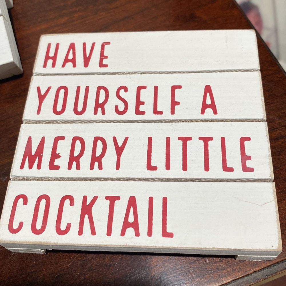 Set of 6, Mudpie Wood Panel Holiday Drink Coasters - Picture 2 of 6